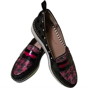 Betsey Johnson Maxton Black and Pink Loafers